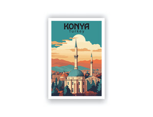 Konya, Turkey. Vintage Travel Posters. Vector art. Famous Tourist Destinations Posters Art Prints Wall Art and Print Set Abstract Travel for Hikers Campers Living Room Decor
