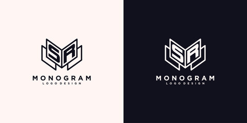 Initials letter SR with book line art education logo symbol vector illustration