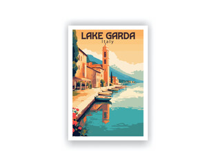 Lake Garda, italy. Vintage Travel Posters. Vector art. Famous Tourist Destinations Posters Art Prints Wall Art and Print Set Abstract Travel for Hikers Campers Living Room Decor