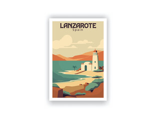 Lanzarote, Spain. Vintage Travel Posters. Vector art. Famous Tourist Destinations Posters Art Prints Wall Art and Print Set Abstract Travel for Hikers Campers Living Room Decor