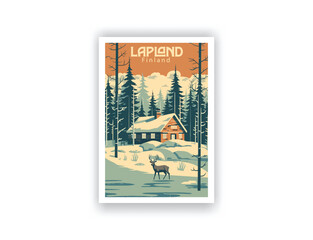 Lapland, Finland. Vintage Travel Posters. Vector art. Famous Tourist Destinations Posters Art Prints Wall Art and Print Set Abstract Travel for Hikers Campers Living Room Decor