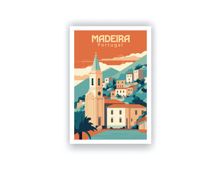 Madeira, Portugal. Vintage Travel Posters. Vector art. Famous Tourist Destinations Posters Art Prints Wall Art and Print Set Abstract Travel for Hikers Campers Living Room Decor