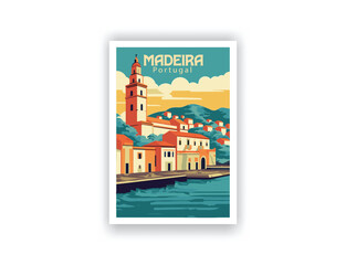 Madeira, Portugal. Vintage Travel Posters. Vector art. Famous Tourist Destinations Posters Art Prints Wall Art and Print Set Abstract Travel for Hikers Campers Living Room Decor