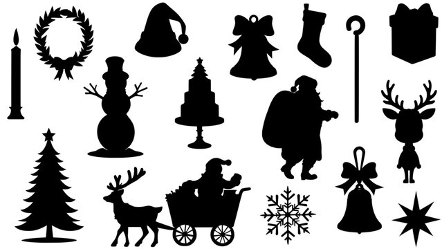 Stylish silhouette vector set of Christmas