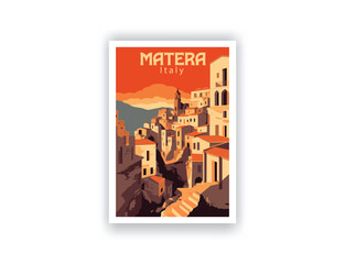 Matera, Italy. Vintage Travel Posters. Vector art. Famous Tourist Destinations Posters Art Prints Wall Art and Print Set Abstract Travel for Hikers Campers Living Room Decor