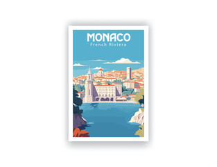 Monaco, French Riviera. Vintage Travel Posters. Vector art. Famous Tourist Destinations Posters Art Prints Wall Art and Print Set Abstract Travel for Hikers Campers Living Room Decor
