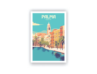 Palma, Spain. Vintage Travel Posters. Vector art. Famous Tourist Destinations Posters Art Prints Wall Art and Print Set Abstract Travel for Hikers Campers Living Room Decor
