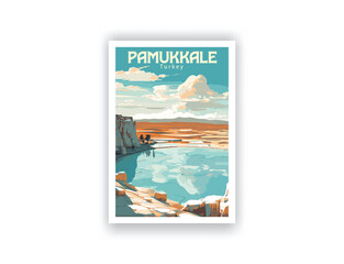 Pamukkale,Turkey. Vintage Travel Posters. Vector art. Famous Tourist Destinations Posters Art Prints Wall Art and Print Set Abstract Travel for Hikers Campers Living Room Decor