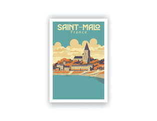 Saint-Malo, France. Vintage Travel Posters. Vector art. Famous Tourist Destinations Posters Art Prints Wall Art and Print Set Abstract Travel for Hikers Campers Living Room Decor