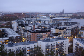 Modern apartment buildings in Liljeholmen, a part of Stockholm. - obrazy, fototapety, plakaty
