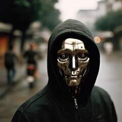 portrait of a person with  a silver mask