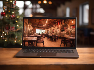 Laptop computer with Christmas theme mock up