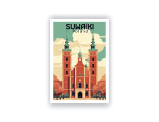 Suwałki, Poland. Vintage Travel Posters. Vector art. Famous Tourist Destinations Posters Art Prints Wall Art and Print Set Abstract Travel for Hikers Campers Living Room Decor