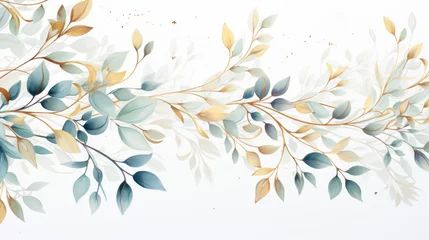 Foto op Canvas Watercolor minimalist leaves and flowers concept art © AdamantiumStock