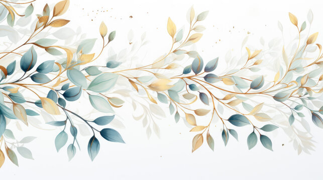 Fototapeta Watercolor minimalist leaves and flowers concept art
