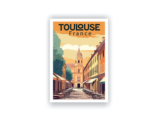 Toulouse, France. Vintage Travel Posters. Vector art. Famous Tourist Destinations Posters Art Prints Wall Art and Print Set Abstract Travel for Hikers Campers Living Room Decor