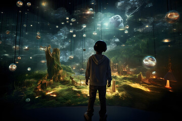 Immersive media, where individuals engage with advanced technology in a visually stunning environment