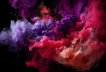 Fototapeta premium Vibrant Swirling Smoke in Pink, Red, Purple and Orange on Dark Background