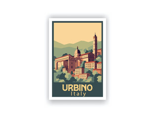 Urbino, Italy. Vintage Travel Posters. Vector art. Famous Tourist Destinations Posters Art Prints Wall Art and Print Set Abstract Travel for Hikers Campers Living Room Decor. AI generated