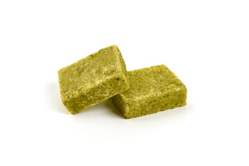 Bouillon cubes, isolated on white background.