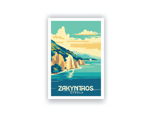 Zakynthos, Greece. Vintage Travel Posters. Vector art. Famous Tourist Destinations Posters Art Prints Wall Art and Print Set Abstract Travel for Hikers Campers Living Room Decor