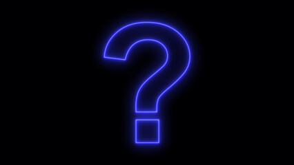 question neon glowing mark icon on black background.