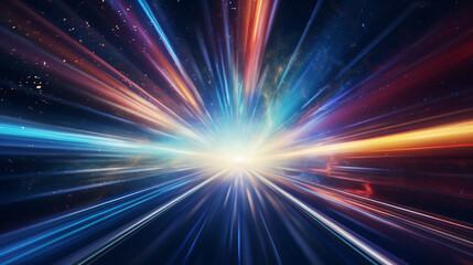 Fototapeta na wymiar Hyperspace traveling through space, deep space, outer space, boom, explosion of light