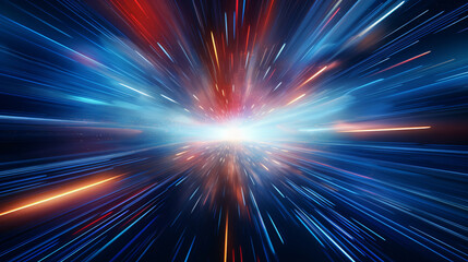 Hyperspace traveling through space, deep space, outer space, boom, explosion of light - obrazy, fototapety, plakaty