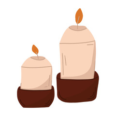 A pair of decorative candles, a burning aroma candle. A single vector illustration for a spa salon.