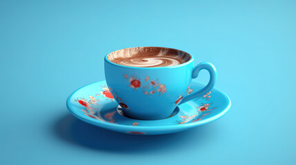 Fototapeta premium Сoffee break. Orange cup with coffee and a plate from donats. Generative Ai