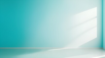 For design or creative work, This is a beautiful Aqua backdrop image of an empty area in Aqua tones with play of light and shadow on the wall and floor. Aqua background for product presentation