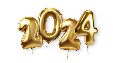 2024 golden foil balloons. Happy New Year concept.  - obrazy, fototapety, plakaty