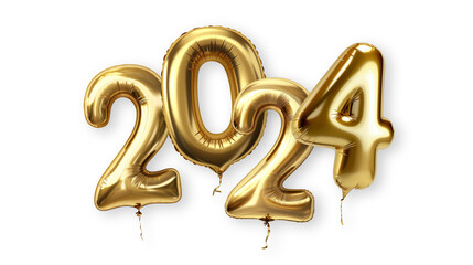 2024 golden foil balloons. Happy New Year concept.  - obrazy, fototapety, plakaty