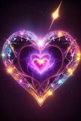 A glowing heart shape abstract background, vertical composition