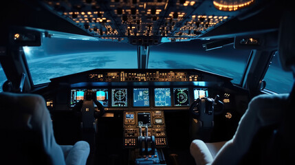 Fototapeta premium Cockpit 2 in Modern airliner.