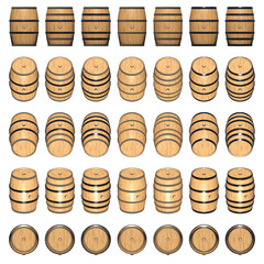 wooden barrel collection isolated 3d render