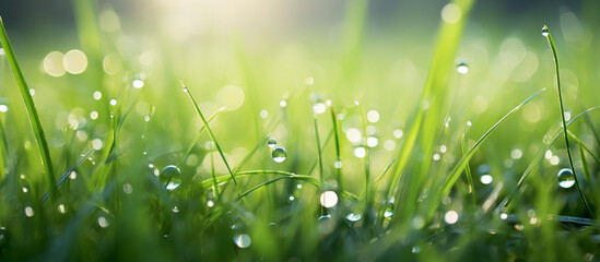 fresh green grass with dew drops