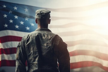 Veteran with blurred American national flag background