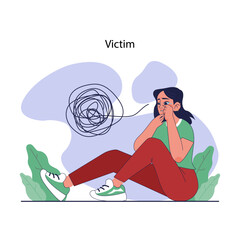 Bullying. Upset victim being bullied and shamed by others. Harassment and humiliation victim. Social violence problem. School verbal or physical abuse. Flat vector illustration