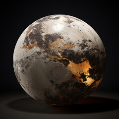 Fondo con detalle de esfera con estilo de planeta, con tonos claros y dorados, sobre fondo de color negro