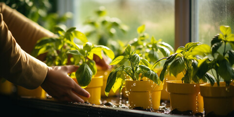 growing seedlings on the window, pepper in a pot