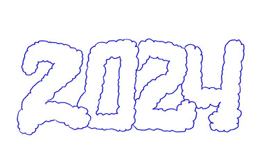 New year 2024 text. Handwritten lettering for postcards, banner and poster. White background.