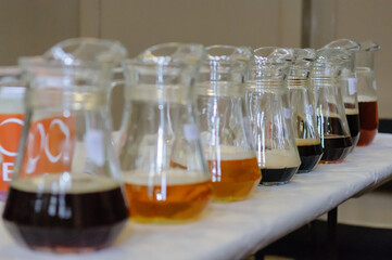 Jugs of beer and ales at a beer festival