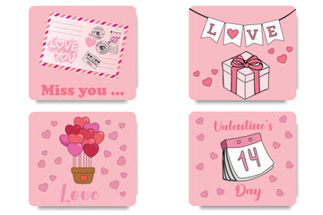 Set of  cards for Valentine's day. Collection of Valentine's day card, sale, template, poster, postcard, label, banner design set. Love concept. Happy Valentines day.