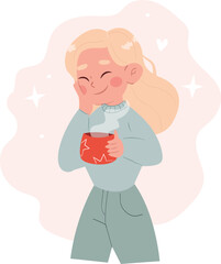 girl with coffee in her hands. Vector illustration.