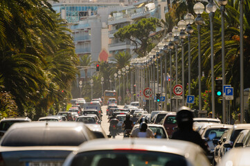 Heavily congested traffic in Nice, France.