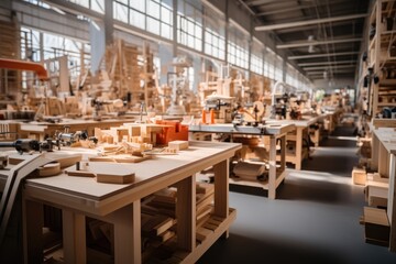 Furniture production in modern furniture factory. - obrazy, fototapety, plakaty