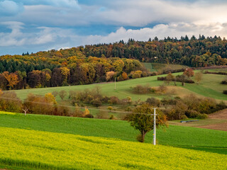 Obraz premium Hochspannungsmasten im Feld