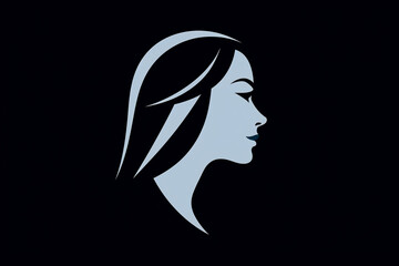 Beauty, fashion, make-up, hairstyle concept. Simple and minimalist colorful woman face silhouette logo. Side view of simple woman face colorful logo background with copy space