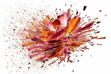 Abstract colorful powder explosion. Paint or cosmetics burst on white background.